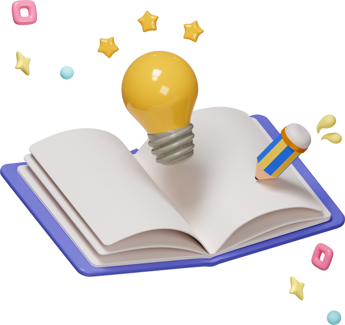 Yellow light bulb floating above of books open isolated on pastel background, icon symbol clipping path. education, intelligence or idea concept. PNG 3d render illustration